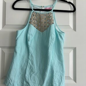 Lilly Pulitzer Aqua and Gold Tank Top